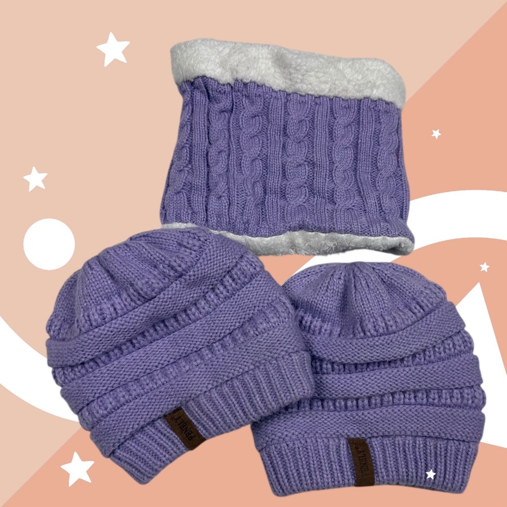 Cozy Purple Knit Kids Hat and Scarf Set